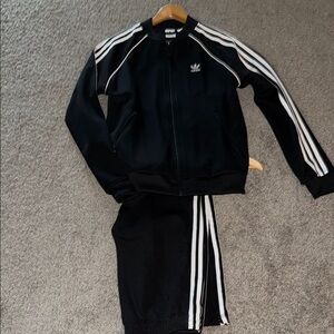 Adidas Black Jacket and Pants Set with White Stripes